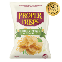 cider vinegar and sea salt crisps product render with the 2024 awards for Inspire NZ artisan awards - gold
