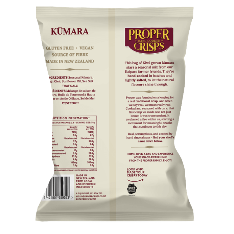 Back Image of Kūmara Crisps Product Shot