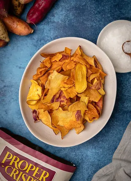 Kūmara crisps lifestyle image Kūmara kumara crisps in a bowl