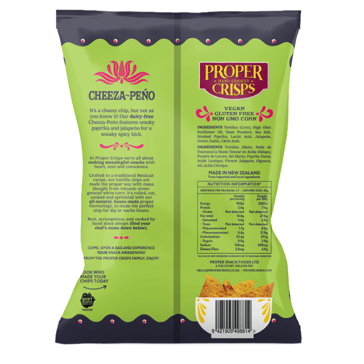 Back Image of Cheeza Peño Tortilla Chips Product Shot
