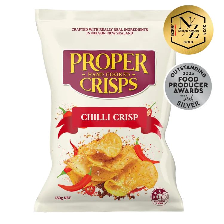 chilli crisps product render with the 2024 awards for Inspire NZ artisan awards - gold
