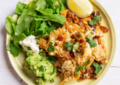 Tortilla Topped Beef and Bean Bake