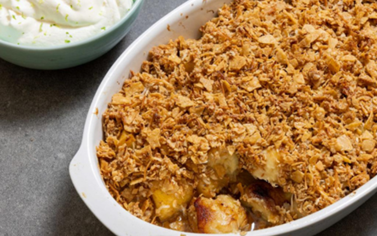Caramelised Banana & Pineapple Crumble with Crunchy Tortilla Topping